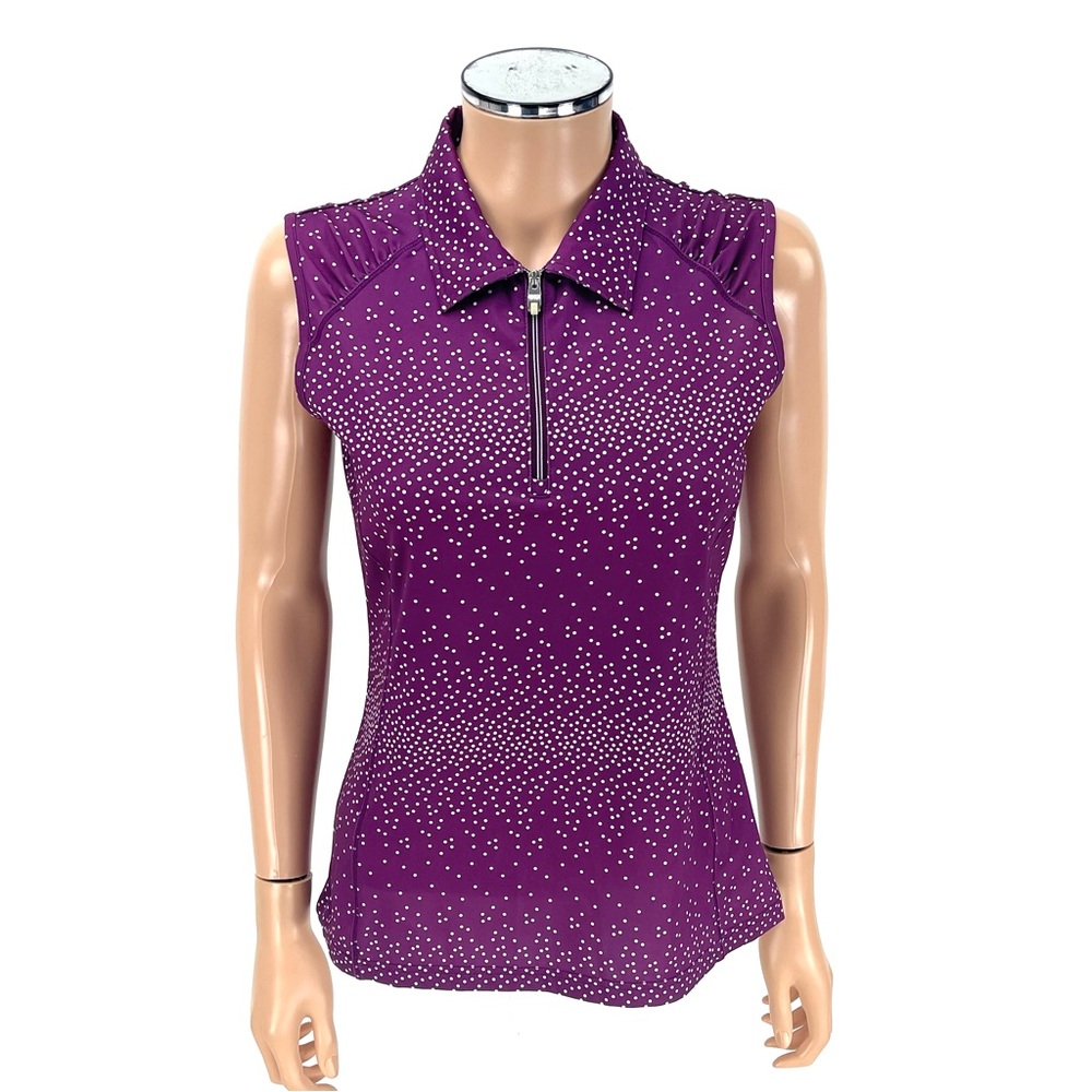 NIVO SPORT Golf Polo Shirt Top Women's SIZE SMALL Purple White Polkadot Tank Zip